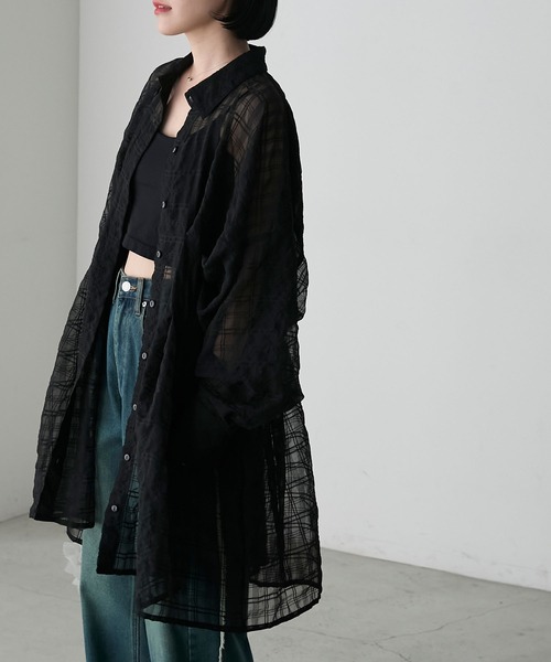 forksy.(フォルクシー)の「【forksy.】シアーチェックウエストタックビッグシャツ(シャツ/ブラウス・レディース・オフホワイト/ブルーグレー/ブラック・FREE)」の15枚目の写真