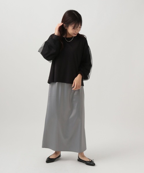 Elura（エルーラ）の「＜レギュラー／低身長サイズ＞ストレッチサテンフレアスカート/143178（スカート・レディース・ライトベージュ/グレー・FREE）」の4枚目の写真