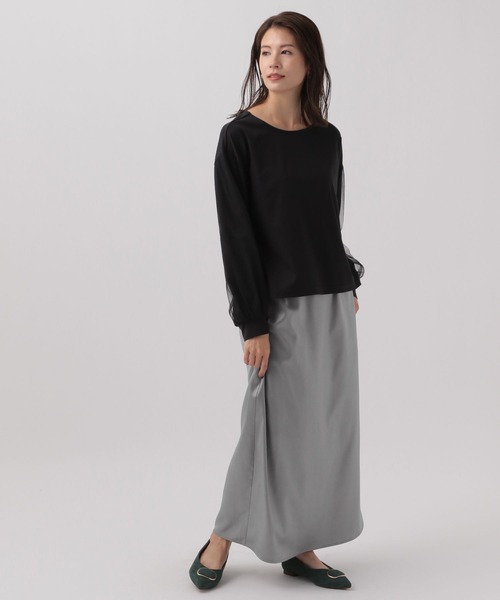 Elura（エルーラ）の「＜レギュラー／低身長サイズ＞ストレッチサテンフレアスカート/143178（スカート・レディース・ライトベージュ/グレー・FREE）」の6枚目の写真