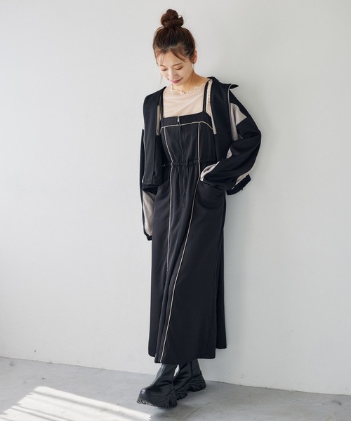 mysty woman（ミスティウーマン）の「キリカエラインジャージ　149266（パーカー・レディース・オフホワイト/ブラック/グリーン・FREE）」の6枚目の写真