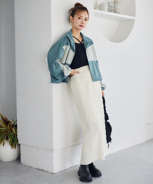 mysty woman（ミスティウーマン）の「キリカエラインジャージ　149266（パーカー・レディース・オフホワイト/ブラック/グリーン・FREE）」の5枚目の写真