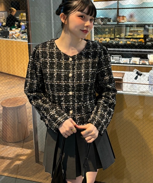 Ada.(エイダ)の「【秋・冬ジャケット】金ボタン ツイードジャケット(ノーカラージャケット・レディース・ブラック/ブラウン・FREE)」の21枚目の写真