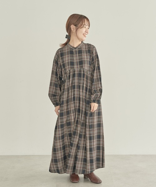 AMERICAN HOLIC(アメリカンホリック)の「【WEB限定・小柄女性向け】エコベロアソートギャザーワンピース(ワンピース・レディース・チェック/ブラック/その他14・XS)」の7枚目の写真