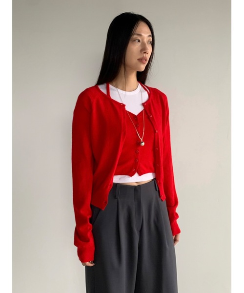 Didot.showroom(ディドット ショールーム)の「カシミヤブレンドビスチェセットカーディガン(カーディガン/ボレロ・レディース・ブラック/レッド/グレー・FREE)」の1枚目の写真