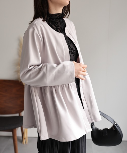 sakishimatokyo(サキシマトーキョー)の「比翼ノーカラーペプラムブルゾン/ジャケット(ノーカラージャケット・レディース・ブラック/グレー/ベージュ・FREE)」の9枚目の写真