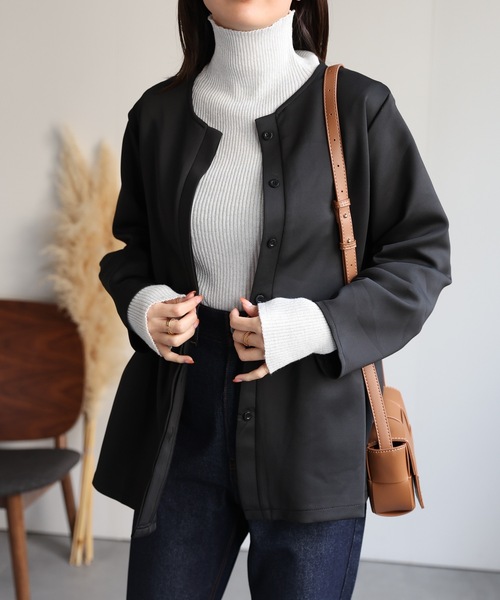 sakishimatokyo(サキシマトーキョー)の「比翼ノーカラーペプラムブルゾン/ジャケット(ノーカラージャケット・レディース・ブラック/グレー/ベージュ・FREE)」の4枚目の写真