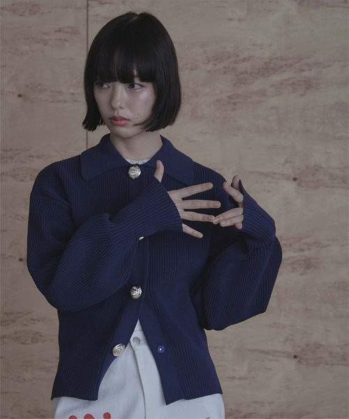 BIGボタン襟付きニットカーディガン（カーディガン/ボレロ）｜miette