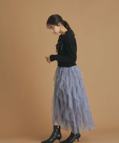 fifth(フィフス)の「リボンパール釦ショートカーディガン(カーディガン/ボレロ・レディース・グレー/ブラック/ホワイト・M)」の11枚目の写真