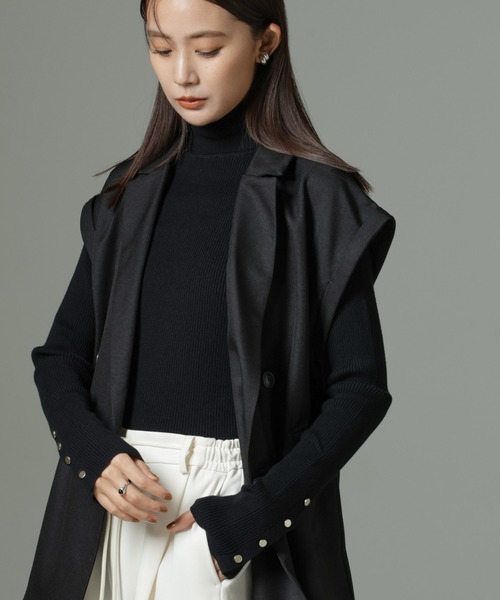 NANO universe（ナノユニバース）の「【WEB限定】洗濯機洗可メタルボタンリブニット（ニット/セーター・レディース・オフホワイト/チャコールグレー/ブラック/ライトグリーン・FREE）」の3枚目の写真