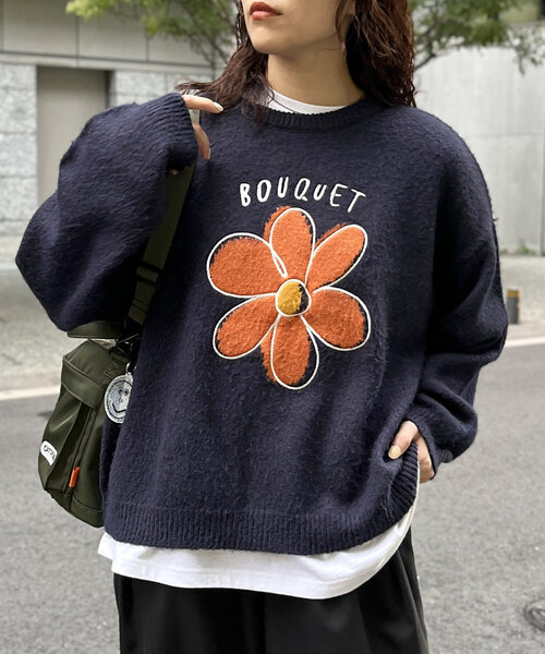 CPCM(シーピーシーエム)の「シャギーモチーフニット(ニット/セーター・レディース・アイボリー/ブラック/グリーン/ネイビー・FREE)」の4枚目の写真