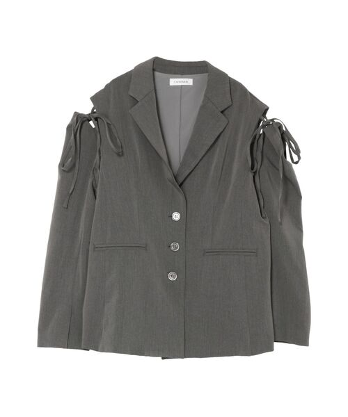 CALNAMUR（カルナムール）の「2WAY RIBBON JK/2WAYリボンジャケット（テーラードジャケット・レディース・ブラック/グレー・FREE）」の2枚目の写真