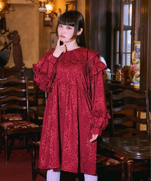 kutir(クティール)の「【クティールとレトロ】フリル襟ジャガードミニワンピース(ワンピース・レディース・ボルドー/ネイビー/モカ・FREE)」の16枚目の写真