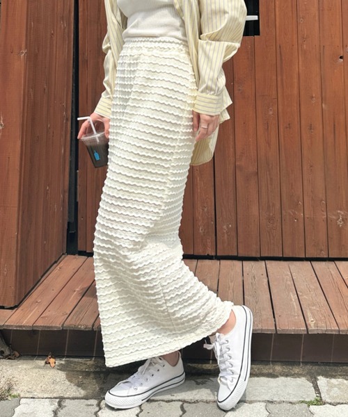 MYMOOD.（マイムード）の「ジャガードレースタイトスカート（スカート・レディース・ホワイト/ピンク/ブラック/アイボリー・FREE）」の2枚目の写真