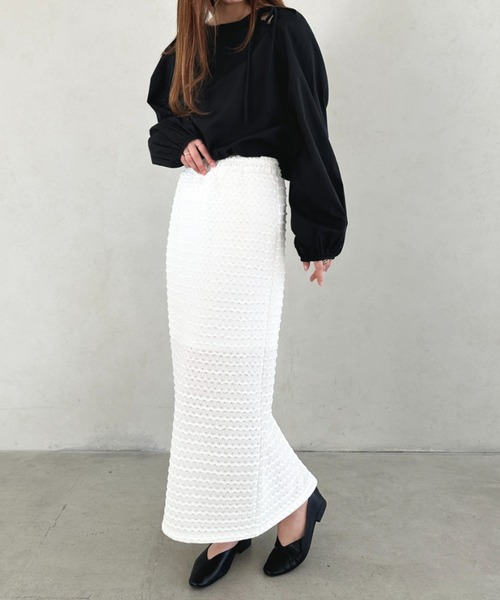 MYMOOD.（マイムード）の「ジャガードレースタイトスカート（スカート・レディース・ホワイト/ピンク/ブラック/アイボリー・FREE）」の5枚目の写真