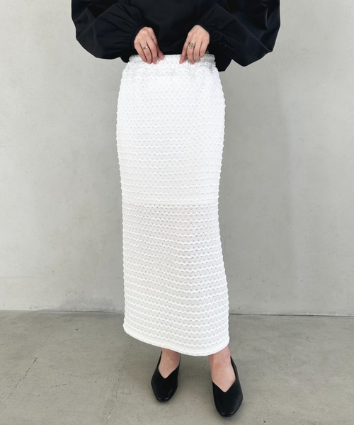 MYMOOD.（マイムード）の「ジャガードレースタイトスカート（スカート・レディース・ホワイト/ピンク/ブラック/アイボリー・FREE）」の8枚目の写真