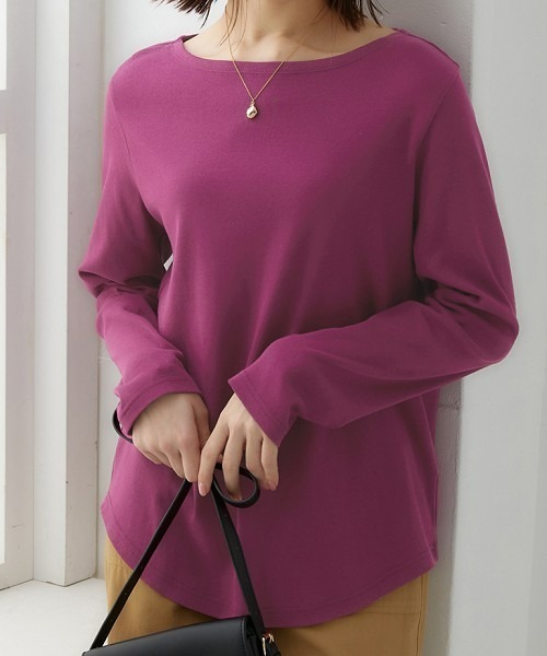 nissen（ニッセン）の「ＵＶカット綿１００％フライス素材ボートネック長袖Tシャツ（Tシャツ/カットソー・レディース・ブラック/チャコール/ライトグレー/グリーン/グリーン系その他/ブルー/ワイン/グリーン系その他2/オフホワイト・S/LL/L/M/3L）」の9枚目の写真