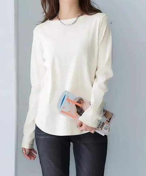 nissen（ニッセン）の「ＵＶカット綿１００％フライス素材ボートネック長袖Tシャツ（Tシャツ/カットソー・レディース・ブラック/チャコール/ライトグレー/グリーン/グリーン系その他/ブルー/ワイン/グリーン系その他2/オフホワイト・S/LL/L/M/3L）」の10枚目の写真