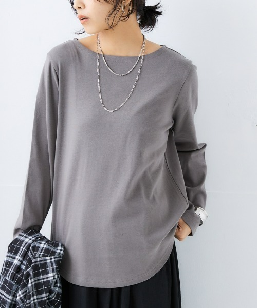 nissen（ニッセン）の「ＵＶカット綿１００％フライス素材ボートネック長袖Tシャツ（Tシャツ/カットソー・レディース・ブラック/チャコール/ライトグレー/グリーン/グリーン系その他/ブルー/ワイン/グリーン系その他2/オフホワイト・S/LL/L/M/3L）」の19枚目の写真