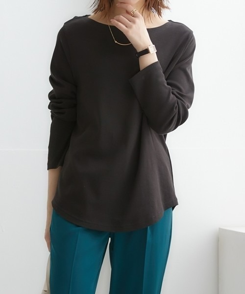 nissen（ニッセン）の「ＵＶカット綿１００％フライス素材ボートネック長袖Tシャツ（Tシャツ/カットソー・レディース・ブラック/チャコール/ライトグレー/グリーン/グリーン系その他/ブルー/ワイン/グリーン系その他2/オフホワイト・S/LL/L/M/3L）」の22枚目の写真