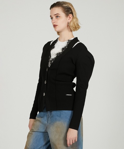 PRANK PROJECT（プランクプロジェクト）の「パフスリーブレースニットカーデ / Puff Sleeve Lace Knit Cardigan（カーディガン/ボレロ・レディース・グレー/ブルー/ブラック・FREE）」の19枚目の写真