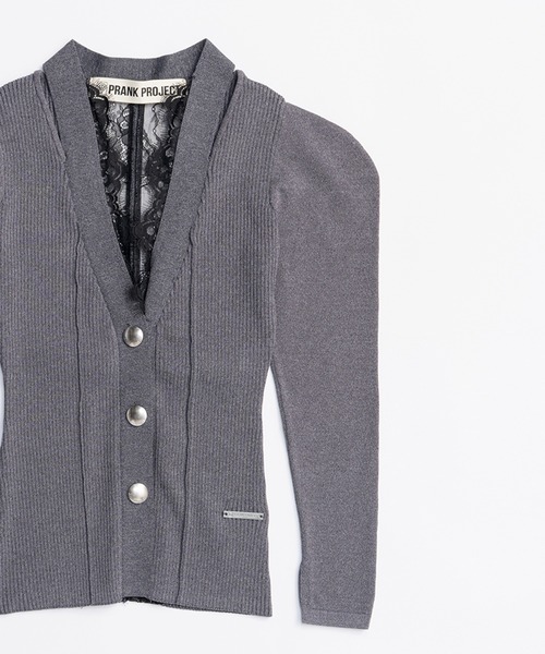 PRANK PROJECT（プランクプロジェクト）の「パフスリーブレースニットカーデ / Puff Sleeve Lace Knit Cardigan（カーディガン/ボレロ・レディース・グレー/ブルー/ブラック・FREE）」の6枚目の写真