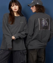 unrelaxing | ヴィンテージライク 古着風 綿100%ピグメント加工TプリントTシャツ ロングTシャツ(Tシャツ/カットソー)