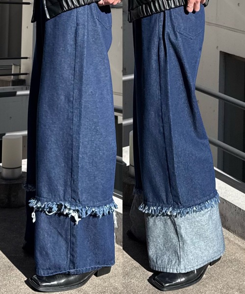 Gaphos （ガフォス）の「2wayフリンジ切り替えワイドデニム（デニムパンツ・メンズ・インディゴブルー/ブラック・1/2/3）」の16枚目の写真