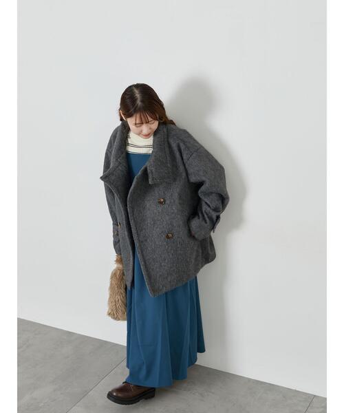ehka sopo（エヘカソポ）の「シャギーミドル丈コート（その他アウター・レディース・グレー/オフホワイト/オリーブ・F）」の4枚目の写真