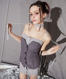 SPIRALGIRL | ケーブル編みリブベアワンピース×デザインビスチェ(ワンピース)