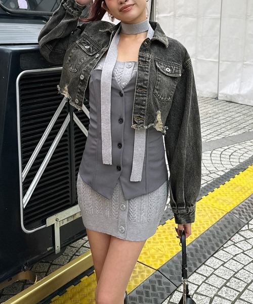 スパイラルガール SPIRALGIRL ケーブル編みリブベアワンピース×デザインビスチェ （ベージュ） ケーブル編みリブベアワンピース×デザインビスチェ SPIRALGIRL