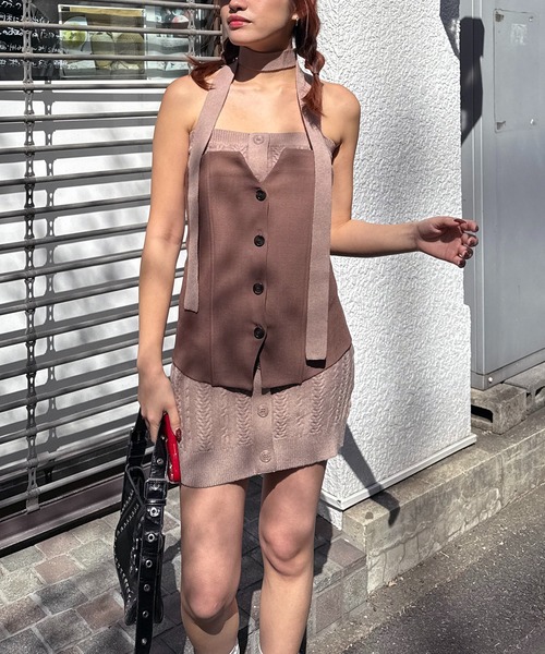 SPIRALGIRL（スパイラルガール）の「ケーブル編みリブベアワンピース×デザインビスチェ（ワンピース・レディース・グレー/ベージュ・FREE）」の13枚目の写真