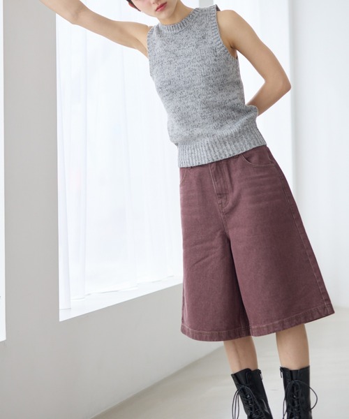 OUT OF FRAMe gray denim half パンツ デニム セール】side fringe wide denim pants／サイドフリンジライン