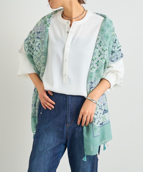 un dix cors（アンディコール）の「パネルプリントタッセル付きストール（ストール/ショール・レディース・グリーン/ネイビー・FREE）」の9枚目の写真