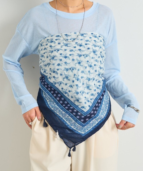 un dix cors（アンディコール）の「パネルプリントタッセル付きストール（ストール/ショール・レディース・グリーン/ネイビー・FREE）」の15枚目の写真