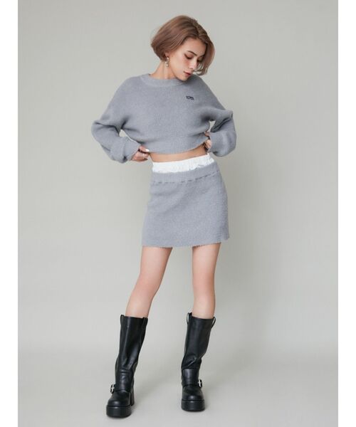 EVRIS(エヴリス)の「【インナーショーパン付】ダブルウエストファンシーヤーンミニスカート(スカート・レディース・グレー/ブラック・FREE)」の5枚目の写真