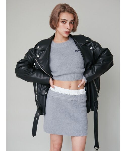 EVRIS(エヴリス)の「【インナーショーパン付】ダブルウエストファンシーヤーンミニスカート(スカート・レディース・グレー/ブラック・FREE)」の7枚目の写真