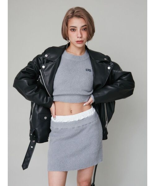 EVRIS(エヴリス)の「【インナーショーパン付】ダブルウエストファンシーヤーンミニスカート(スカート・レディース・グレー/ブラック・FREE)」の8枚目の写真