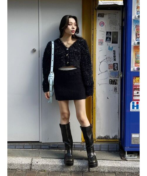 EVRIS(エヴリス)の「【インナーショーパン付】ダブルウエストファンシーヤーンミニスカート(スカート・レディース・グレー/ブラック・FREE)」の17枚目の写真