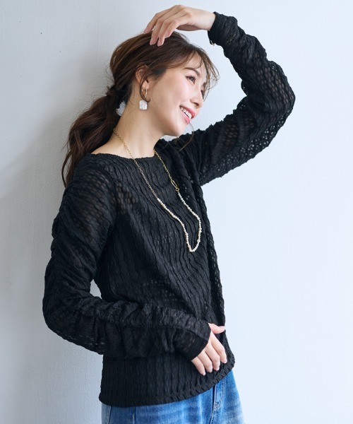 SMILE LAND（スマイルランド）の「袖ギャザートップス＜大きいサイズ有＞【OtonaSMILE】（Tシャツ/カットソー・レディース・ホワイト/ブラック・M/L/LL/3L/4L/5L）」の8枚目の写真