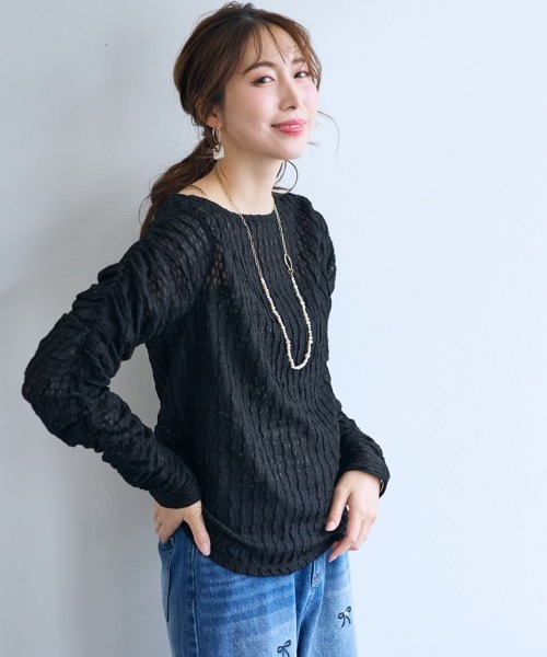 SMILE LAND（スマイルランド）の「袖ギャザートップス＜大きいサイズ有＞【OtonaSMILE】（Tシャツ/カットソー・レディース・ホワイト/ブラック・M/L/LL/3L/4L/5L）」の9枚目の写真