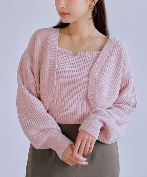 COHINA（コヒナ）の「モールキャミボレロセット 【低身長・小柄女性】（ニット/セーター・レディース・ネイビー/ピンク/ホワイト・ONE SIZE）」の3枚目の写真