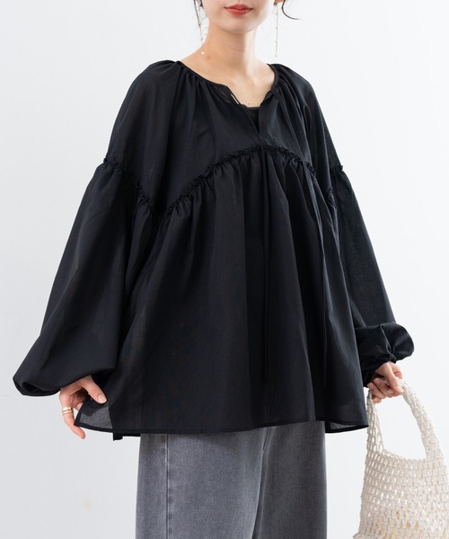 refinedworks(リファインドワークス)の「【refinedworks】軽い着心地 が 魅力的な ボイルブラウス !(シャツ/ブラウス・レディース・ブルー/オフホワイト/ブラック・FREE)」の3枚目の写真