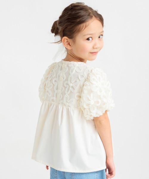 BRANSHES（ブランシェス）の「【プチレディ】フラワーチュールブラウス（シャツ/ブラウス・キッズ・ブラック/ライトグリーン/アイボリー・100/110/120/130/140/150/90）」の2枚目の写真