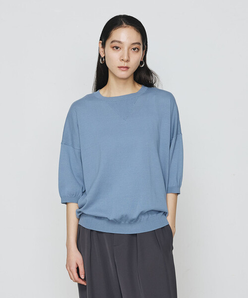 COMME CA（コムサ）の「強撚天竺編 ニットプルオーバー（ニット/セーター・レディース・サックスブルー/トップグレー・FREE）」の2枚目の写真