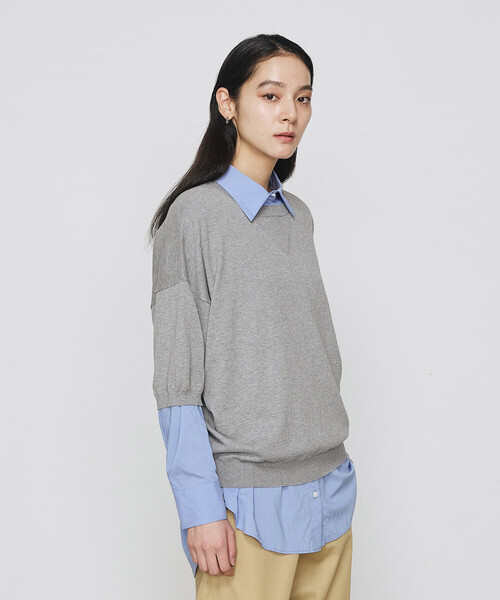 COMME CA（コムサ）の「強撚天竺編 ニットプルオーバー（ニット/セーター・レディース・サックスブルー/トップグレー・FREE）」の7枚目の写真