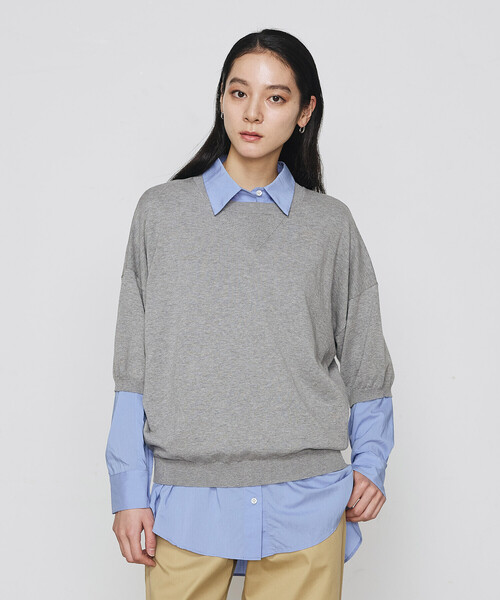 COMME CA（コムサ）の「強撚天竺編 ニットプルオーバー（ニット/セーター・レディース・サックスブルー/トップグレー・FREE）」の9枚目の写真