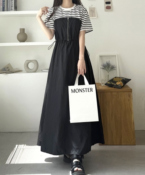 セール】【S-XL展開】ハーフジップビスチェドッキングワンピース