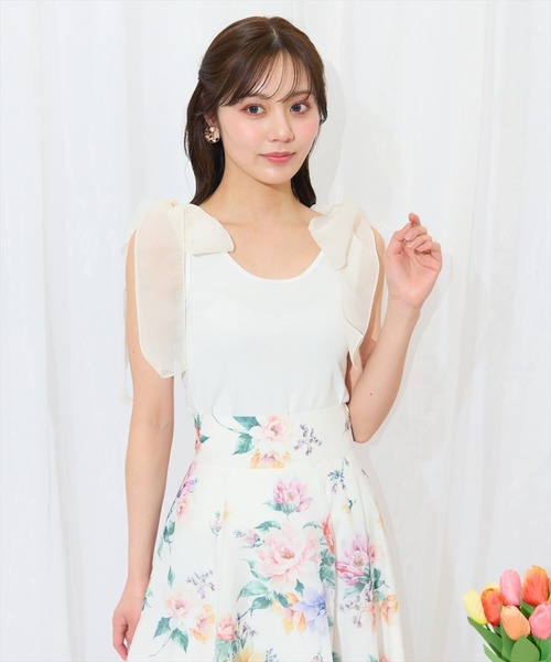 WILLSELECTION（ウィルセレクション）の「ショルダーリボンテレコキャミソール（キャミソール・レディース・ブラック/オフホワイト/ピンク・FREE）」の5枚目の写真