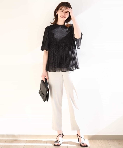 OFUON le MK(オフオンルエムケー)の「ドット柄シフォンプリーツブラウス/WEB限定サイズあり(シャツ/ブラウス・レディース・ベージュ/ブラック・36/38/40)」の4枚目の写真
