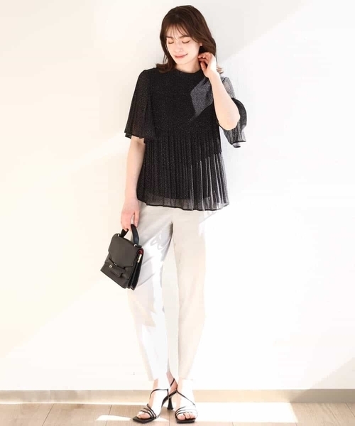 OFUON le MK(オフオンルエムケー)の「ドット柄シフォンプリーツブラウス/WEB限定サイズあり(シャツ/ブラウス・レディース・ベージュ/ブラック・36/38/40)」の7枚目の写真